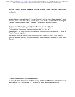 Soluble Adenylyl Cyclase Inhibition Prevents Human Sperm Functions Essential for Fertilization