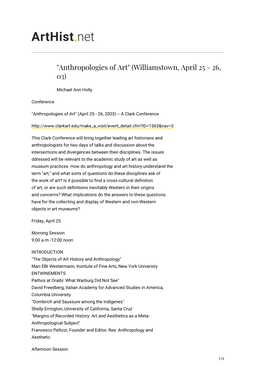 Anthropologies of Art" (Williamstown, April 25 - 26, 03)