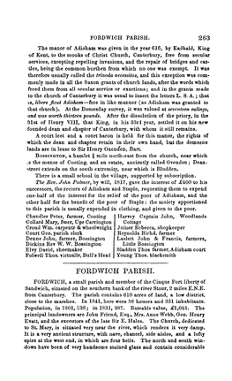 FORDWICH PARISH. 263 the Manor of Adisham Was Given in the Year 616, by Eadbald, King 'Of Kent, to the Monks of Christ Church, Canterbury