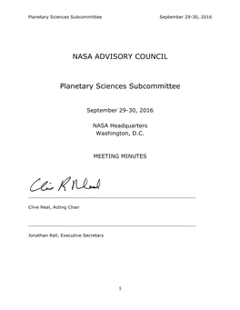 NASA ADVISORY COUNCIL Planetary Sciences Subcommittee