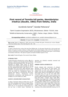 First Record of Termite Hill Gecko, Hemidactylus Triedrus (Daudin, 1802) from Odisha, India