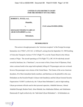 ROBERT L. PUGH, Et Al., Plaintiffs, V. SOCIALIST PEOPLE's LIBYAN ARAB JAMAHIRIYA, Et Al., Defendants. UNITED STATES DISTRICT C