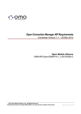 Open Connection Manager API Requirements Candidate Version 1.1 – 26 Mar 2013