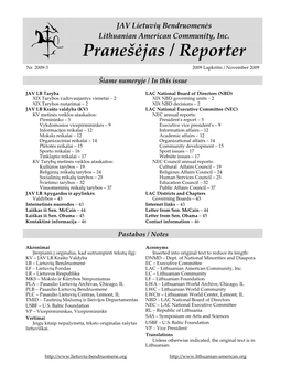 Pranešėjas / Reporter Nr. 2009-3