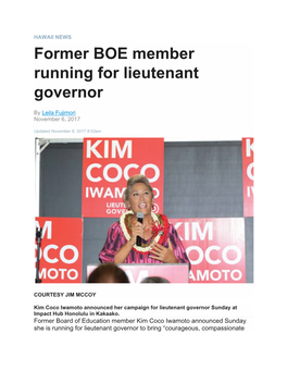 Former BOE Member Running for Lieutenant Governor