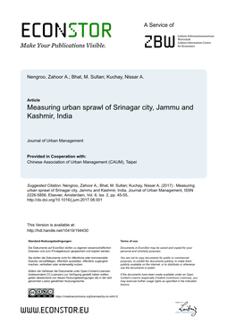 Measuring Urban Sprawl of Srinagar City, Jammu and Kashmir, India