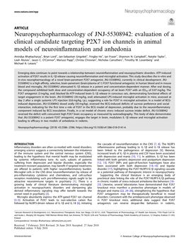 Neuropsychopharmacology of JNJ-55308942: Evaluation of a Clinical Candidate Targeting P2X7 Ion Channels in Animal Models of Neuroinﬂammation and Anhedonia