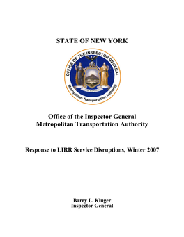 STATE of NEW YORK Office of the Inspector General Metropolitan