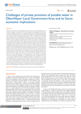 Challenges of Private Provision of Potable Water in Obio/Akpor Local Government Area and Its Socio- Economic Implications