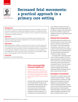 Decreased Fetal Movements: a Practical Approach in a Zanna Franks Rachael Nightingale Primary Care Setting