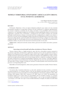 Modelo Territorial Innovador Y Articulación Urbana En El Poniente Almeriense