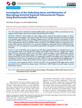 Investigation of the Underlying Genes and Mechanism of Macrophage-Enriched Ruptured Atherosclerotic Plaques Using Bioinformatics Method