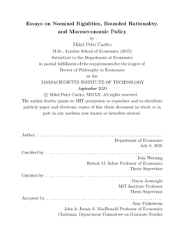 Essays on Nominal Rigidities, Bounded Rationality, and Macroeconomic Policy Mikel Petri Castro