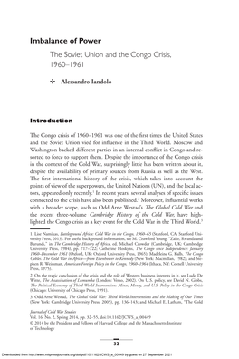 Imbalance of Power the Soviet Union and the Congo Crisis, 1960–1961