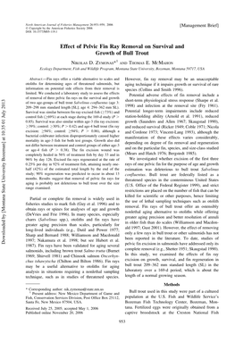 Effect of Pelvic Fin Ray Removal on Survival and Growth of Bull Trout