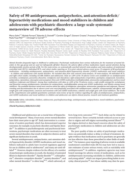 Safety of 80 Antidepressants, Antipsychotics, Anti‐Attention‐Deficit/Hyperactivity Medications and Mood Stabilizers in Child