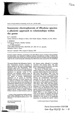 Isoenzyme Electrophoresis of Rhodnius Species: a Phenetic Approach to Relationships Within the Genus