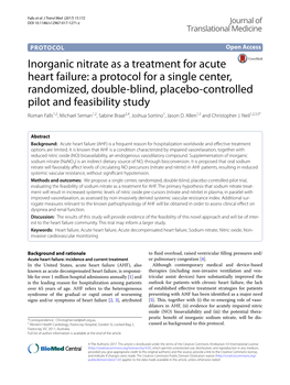 Inorganic Nitrate As a Treatment for Acute Heart Failure