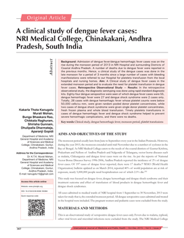 A Clinical Study of Dengue Fever Cases: NRI Medical College, Chinakakani, Andhra Pradesh, South India