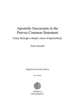 Apostolic Succession in the Porvoo Common Statement Unity Through a Deeper Sense of Apostolicity
