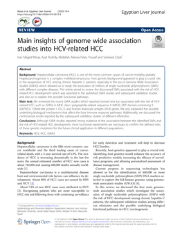 Insights of Genome Wide Association Studies Into HCV-Related HCC Inas Maged Moaz, Ayat Rushdy Abdallah, Marwa Fekry Yousef and Sameera Ezzat*