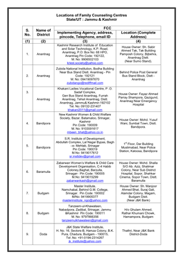 Locations of Family Counseling Centres State/UT : Jammu & Kashmir