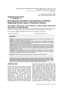 Evaluating the Perception and Awareness of Patients Regarding Ovarian Cysts in Peshawar, Pakistan