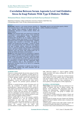 Correlation Between Serum Asprosin Level and Oxidative Stress in Iraqi