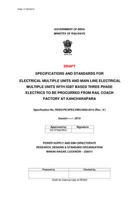 Manual of Specification and Standards for Rail Coach Factory