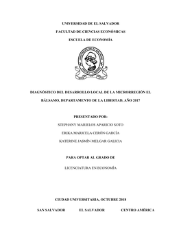 Universidad De El Salvador Facultad De Ciencias Económicas Escuela De Economía Diagnóstico Del Desarrollo Local De La Microrr