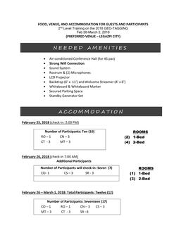 Venue and Hotel Accommodation for Guests and Participants