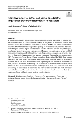 And Journal-Based Metrics Impacted by Citations to Accommodate For