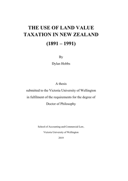 The Use of Land Value Taxation in New Zealand (1891 – 1991)