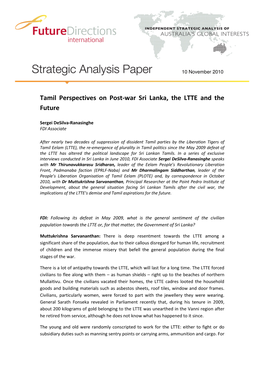 Tamil Perspectives on Post-War Sri Lanka, the LTTE and the Future