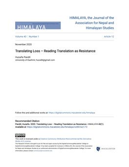 Reading Translation As Resistance