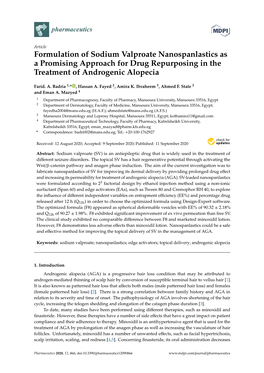 Formulation of Sodium Valproate Nanospanlastics As a Promising Approach for Drug Repurposing in the Treatment of Androgenic Alopecia