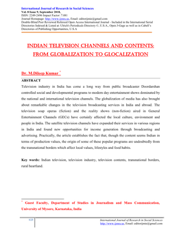 Indian Television Channels and Contents: from Globalization to Glocalization