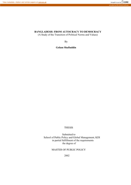 BANGLADESH: from AUTOCRACY to DEMOCRACY (A Study of the Transition of Political Norms and Values)