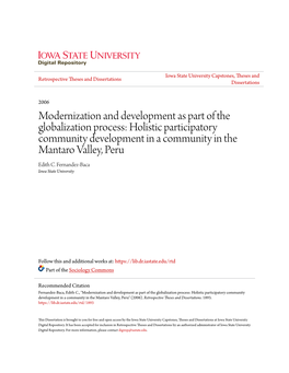 Modernization and Development As Part of the Globalization Process: Holistic Participatory Community Development in a Community in the Mantaro Valley, Peru Edith C