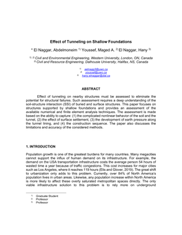 Effect of Tunneling on Shallow Foundations