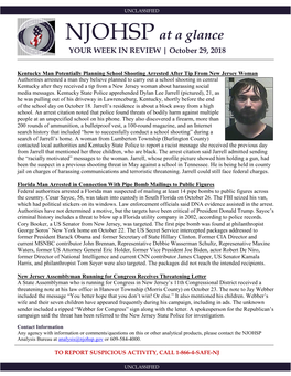 NJOHSP at a Glance YOUR WEEK in REVIEW | October 29, 2018
