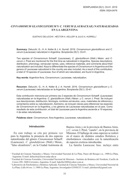 En Este Trabajo Se Cita Por Primera Vez Para La Argentina La Presencia De Dos Especies Naturalizadas Del Género Cinnamomum Scha