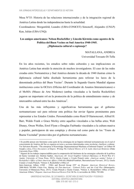 Mesa N°33: Historia De Las Relaciones Internacionales Y De La Integración Regional De América Latina Desde Las Independencias Hasta La Actualidad