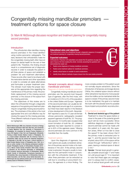 Congenitally Missing Mandibular Premolars — Treatment Options for Space Closure