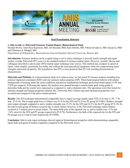 American Association for Hand Surgery | 2015 Annual Meeting 1