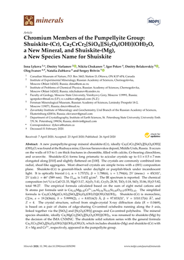 Chromium Members of the Pumpellyite Group: Shuiskite-(Cr), Ca2crcr2[Sio4][Si2o6(OH)](OH)2O, a New Mineral, and Shuiskite-(Mg), a New Species Name for Shuiskite