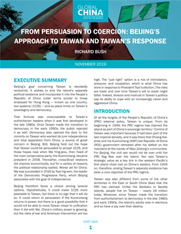 From Persuasion to Coercion: Beijing's Approach to Taiwan and Taiwan's Response