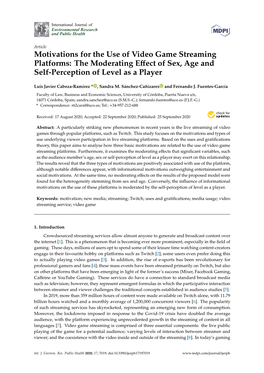 Motivations for the Use of Video Game Streaming Platforms: the Moderating Eﬀect of Sex, Age and Self-Perception of Level As a Player