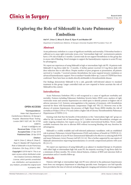 Exploring the Role of Sildenafil in Acute Pulmonary Embolism