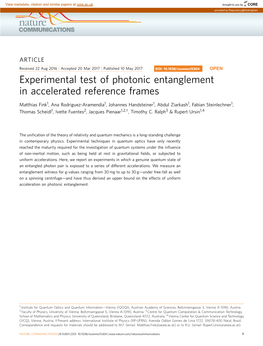 Experimental Test of Photonic Entanglement in Accelerated Reference Frames